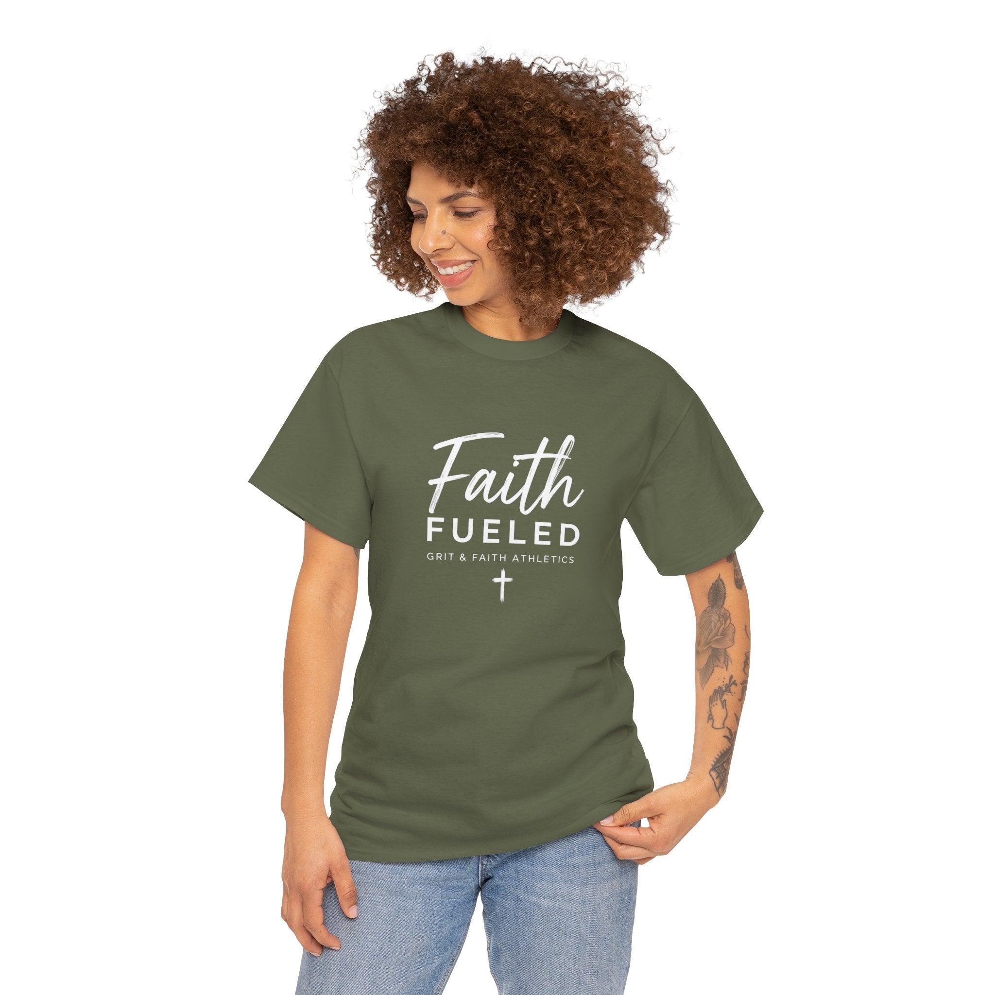Grit and Faith T-Shirt — Faith Fueled Tee with Cross