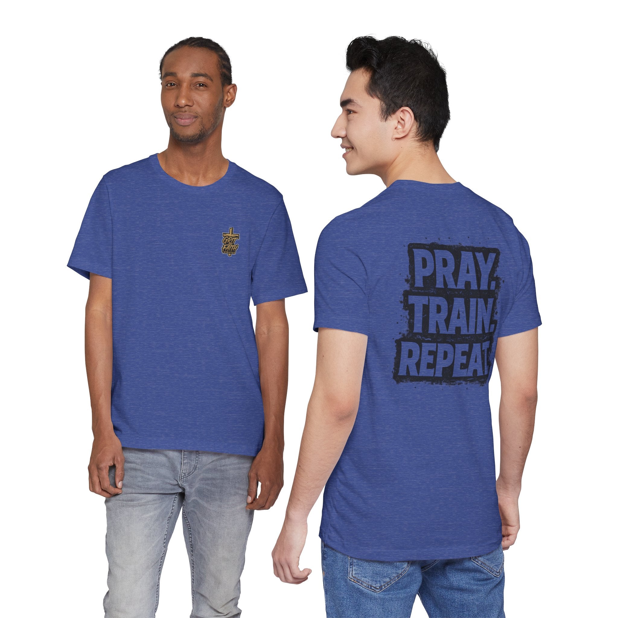 Grit and Faith T-Shirt — Pray. Train. Repeat. Faith & Fitness Tee