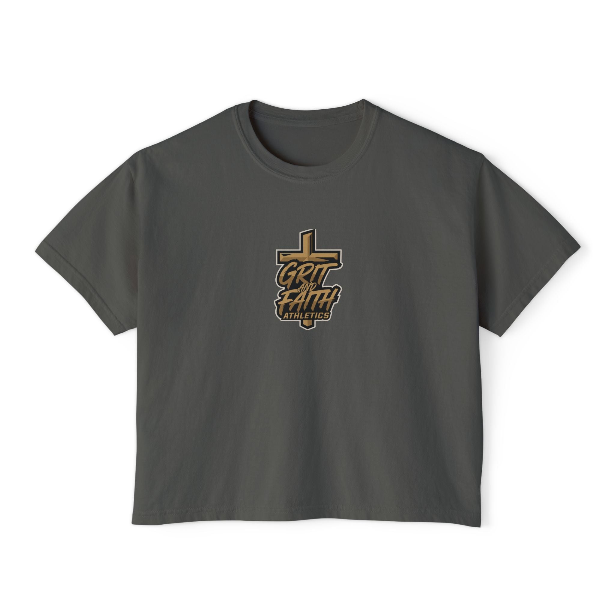Grit and Faith Women's Boxy Tee — Cross Graphic Crop T-Shirt