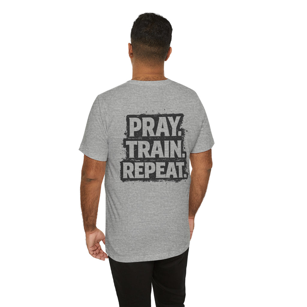 Grit and Faith T-Shirt — Pray. Train. Repeat. Faith & Fitness Tee