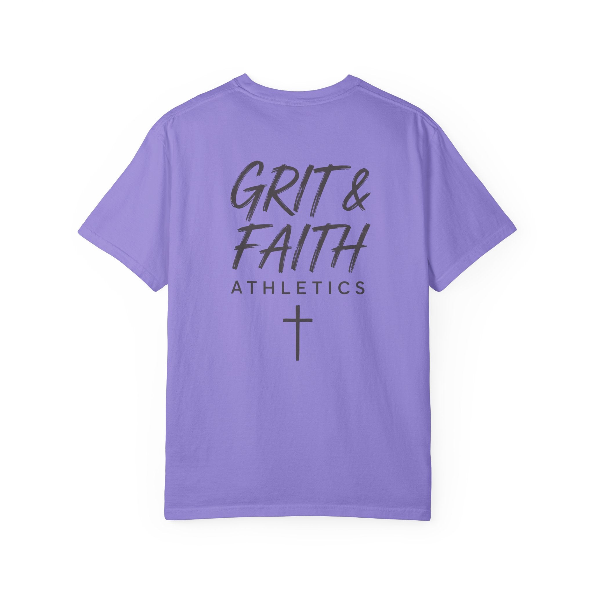 Grit and Faith Athletics T‑Shirt — Cross Chest Logo, Back Script Athletic Tee
