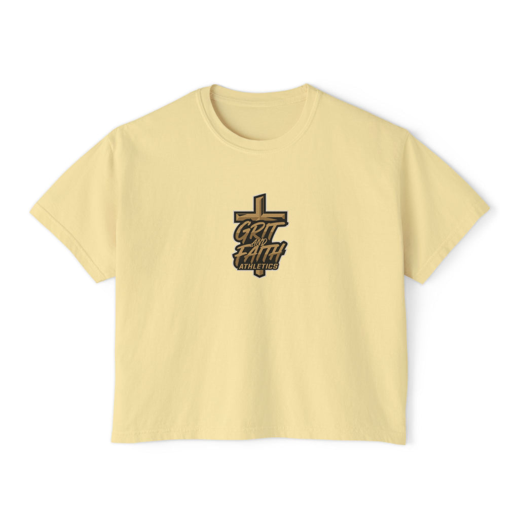 Grit and Faith Women's Boxy Tee — Cross Graphic Crop T-Shirt