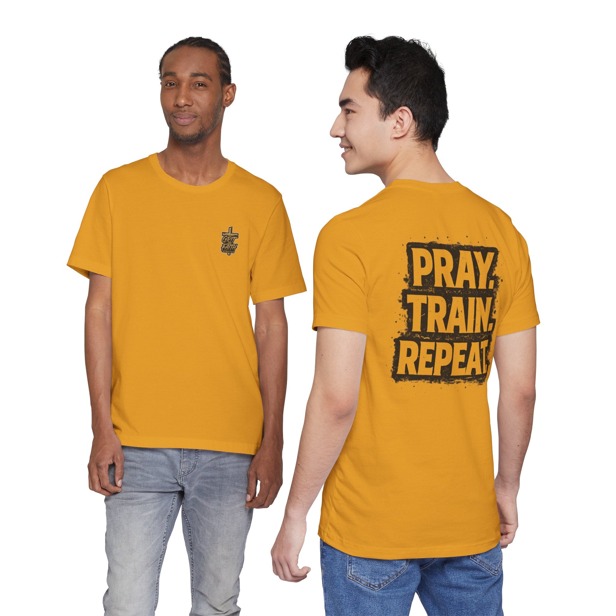 Grit and Faith T-Shirt — Pray. Train. Repeat. Faith & Fitness Tee