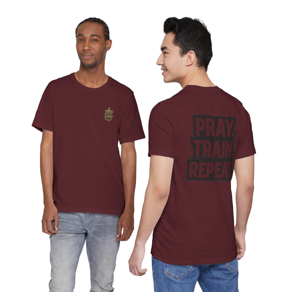 Grit and Faith T-Shirt — Pray. Train. Repeat. Faith & Fitness Tee