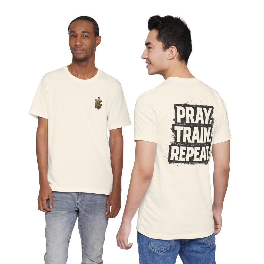 Grit and Faith T-Shirt — Pray. Train. Repeat. Faith & Fitness Tee