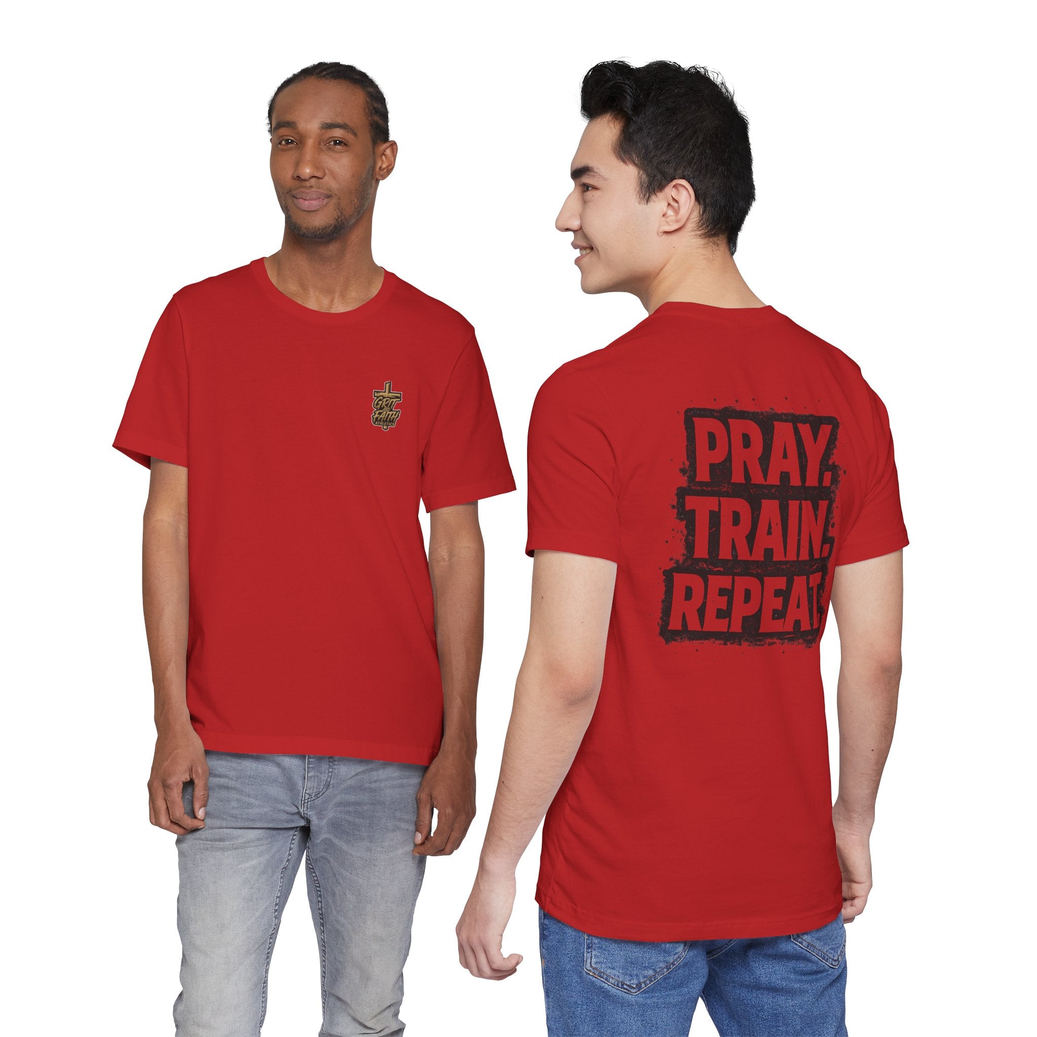 Grit and Faith T-Shirt — Pray. Train. Repeat. Faith & Fitness Tee