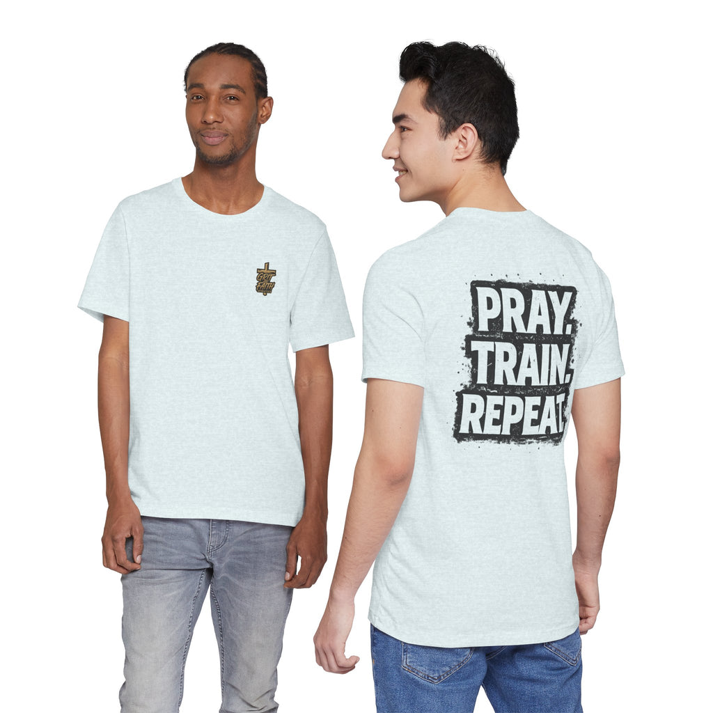 Grit and Faith T-Shirt — Pray. Train. Repeat. Faith & Fitness Tee