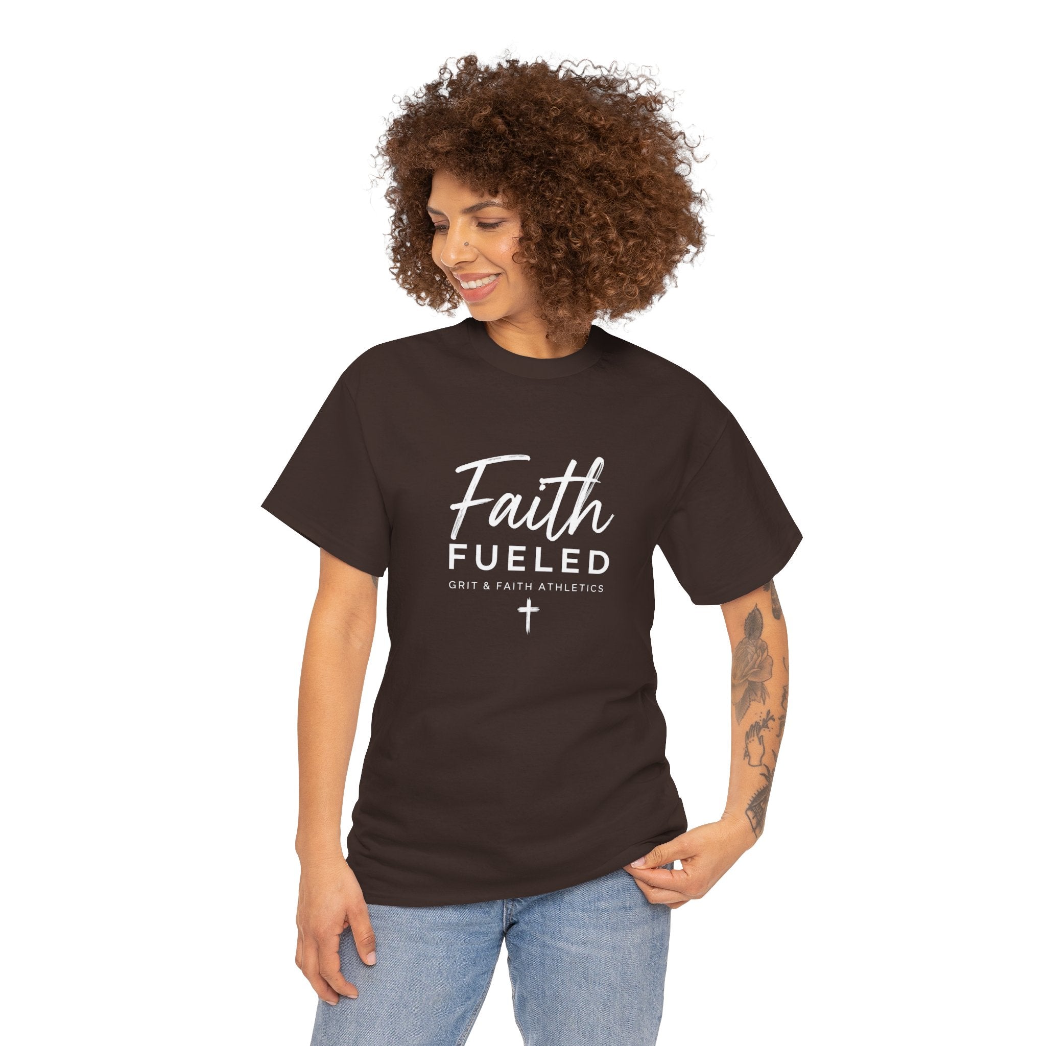 Grit and Faith T-Shirt — Faith Fueled Tee with Cross