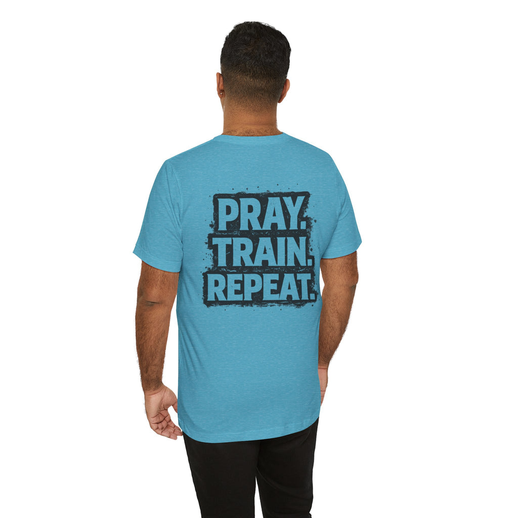 Grit and Faith T-Shirt — Pray. Train. Repeat. Faith & Fitness Tee