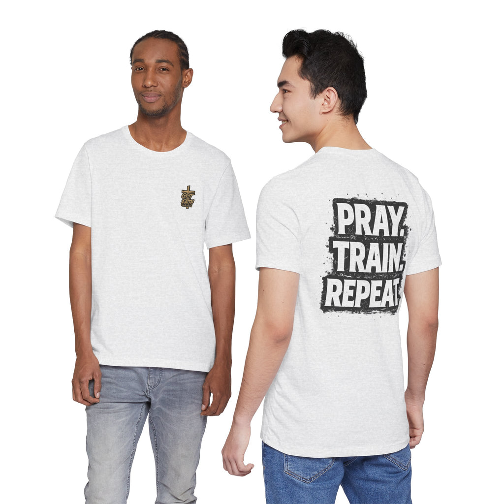 Grit and Faith T-Shirt — Pray. Train. Repeat. Faith & Fitness Tee