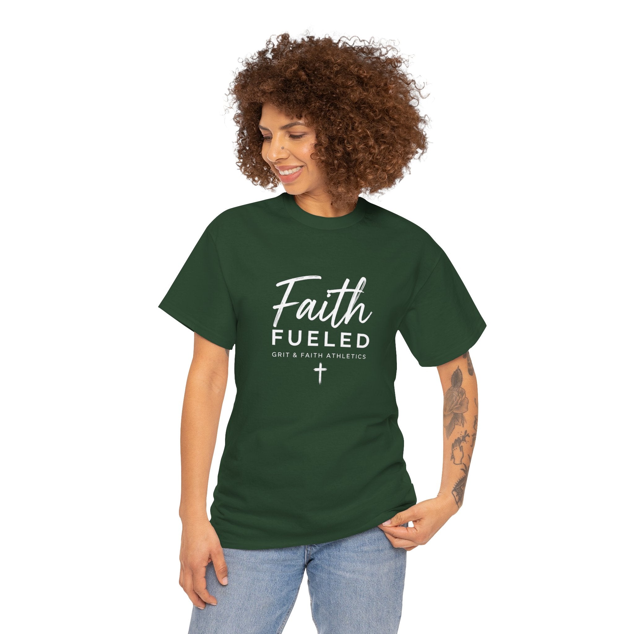 Grit and Faith T-Shirt — Faith Fueled Tee with Cross