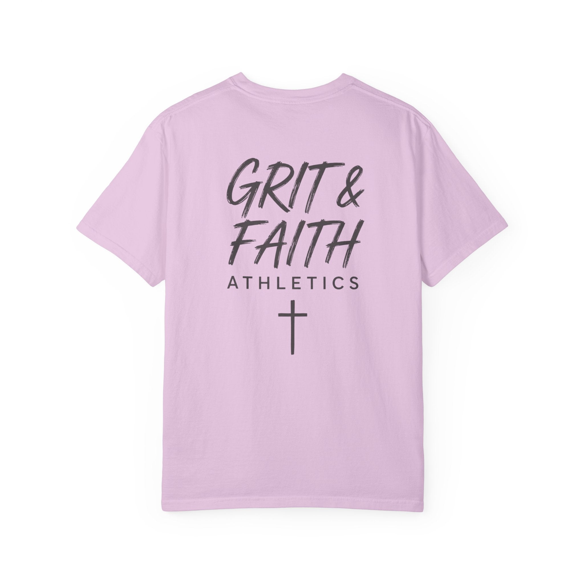 Grit and Faith Athletics T‑Shirt — Cross Chest Logo, Back Script Athletic Tee