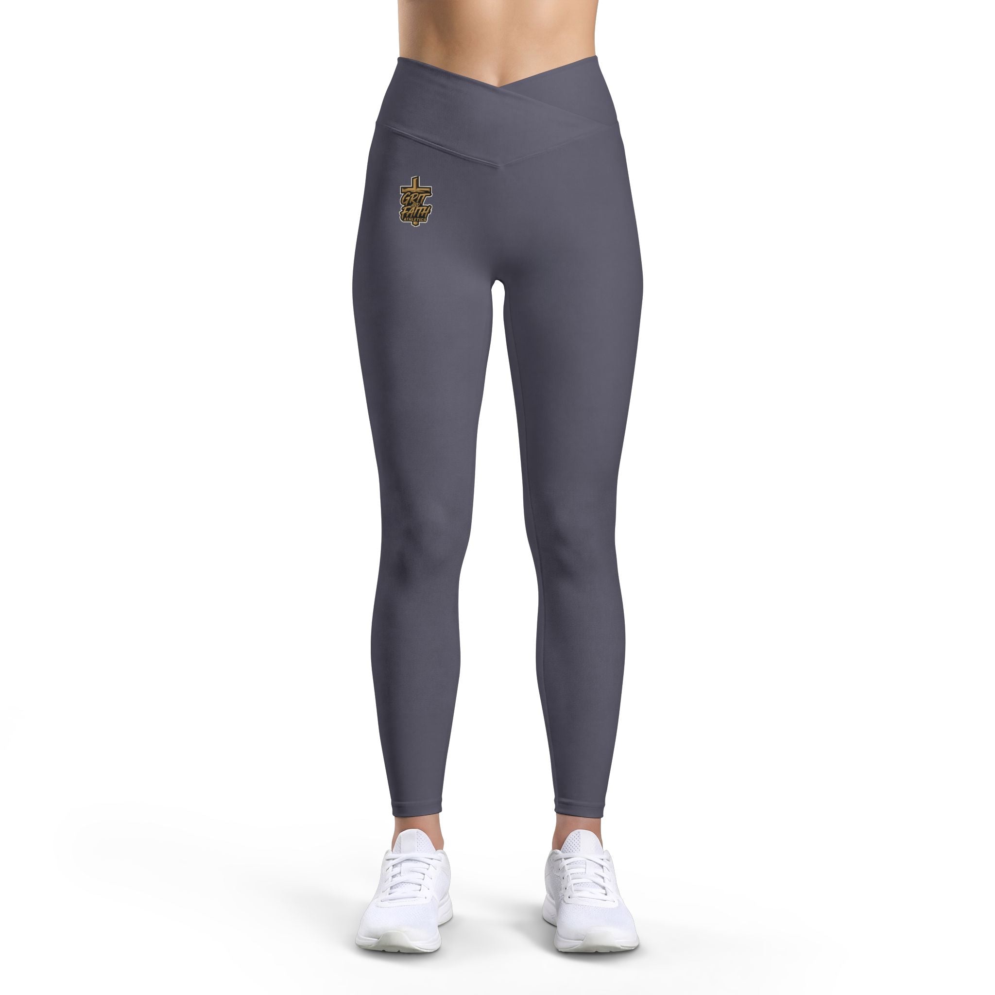Grit and Faith Women’s Luxe Leggings — High-Waist Athletic Leggings with Gold Logo