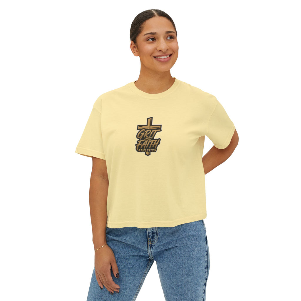 Grit and Faith Women's Boxy Tee — Cross Graphic Crop T-Shirt