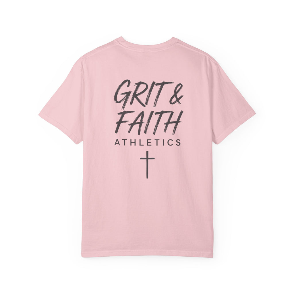 Grit and Faith Athletics T‑Shirt — Cross Chest Logo, Back Script Athletic Tee