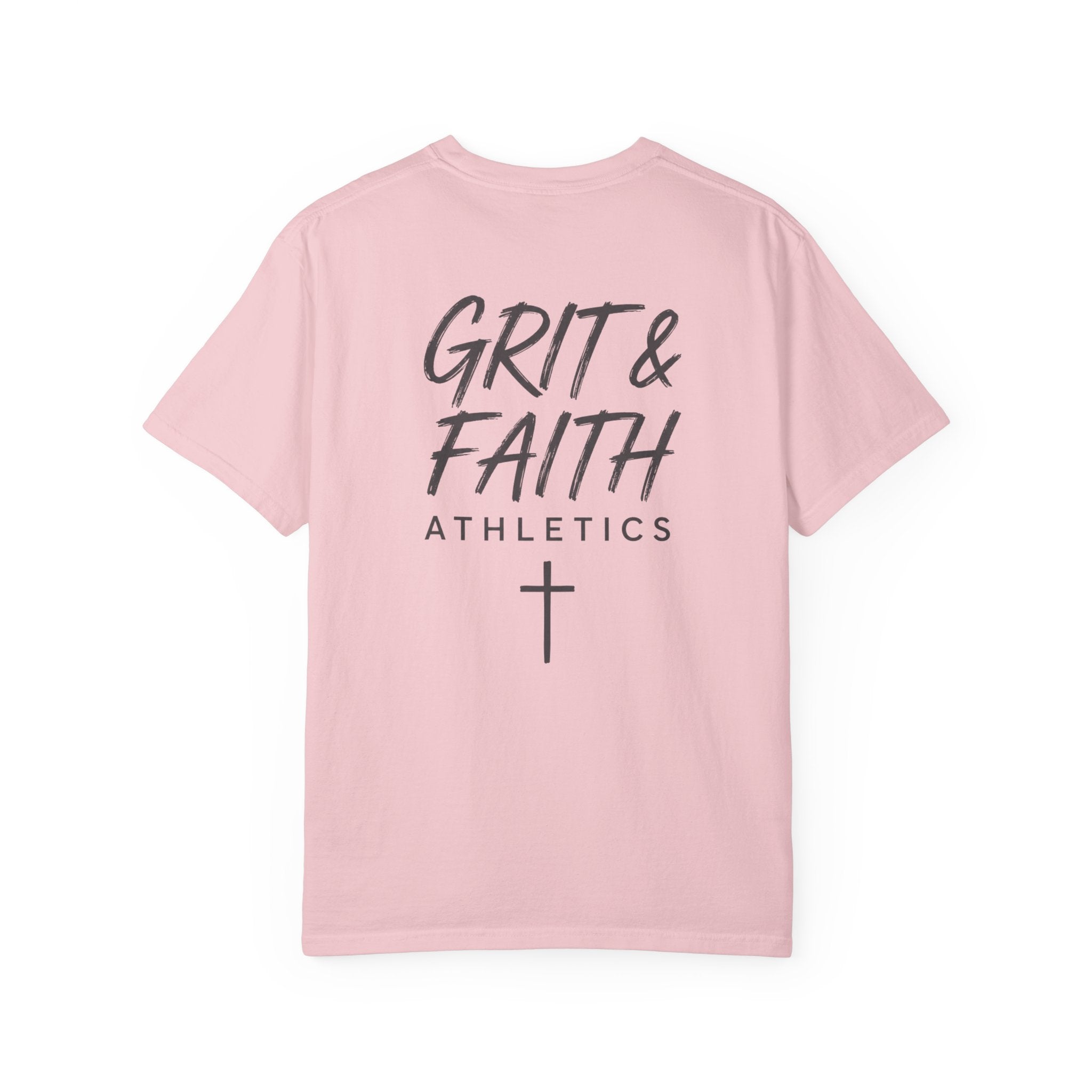 Grit and Faith Athletics T‑Shirt — Cross Chest Logo, Back Script Athletic Tee