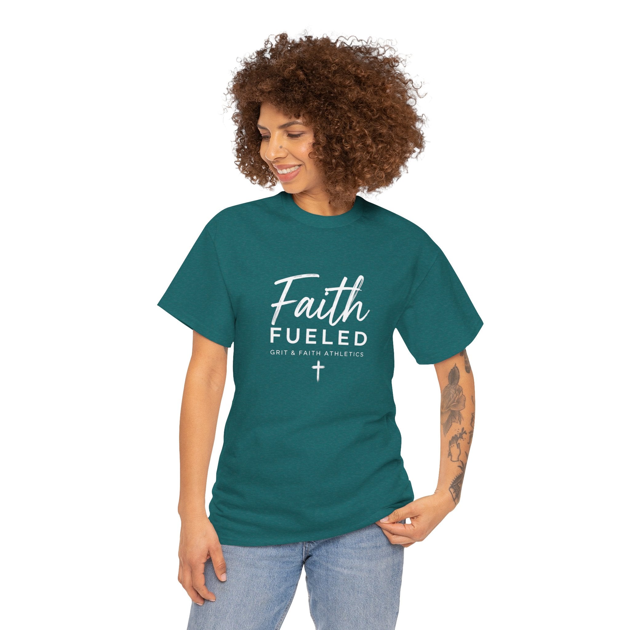 Grit and Faith T-Shirt — Faith Fueled Tee with Cross