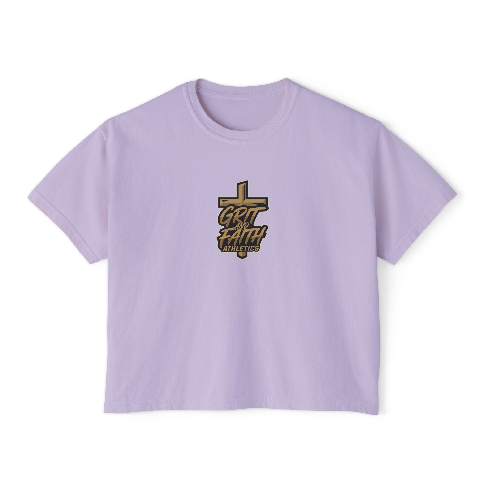 Grit and Faith Women's Boxy Tee — Cross Graphic Crop T-Shirt