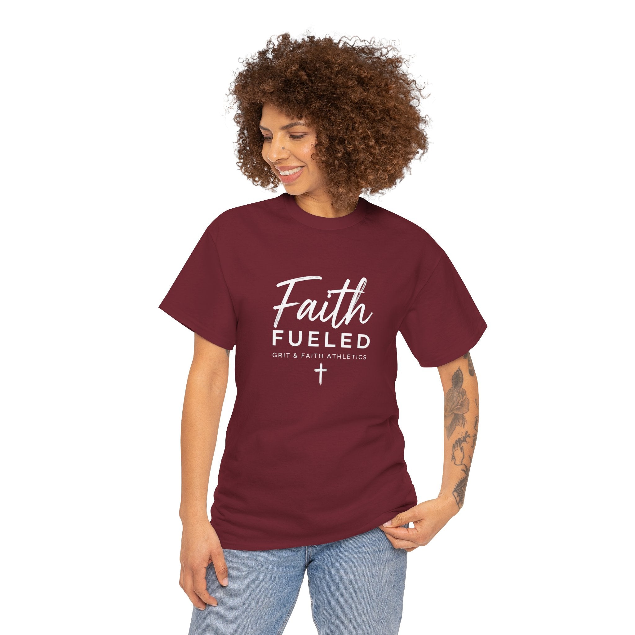 Grit and Faith T-Shirt — Faith Fueled Tee with Cross