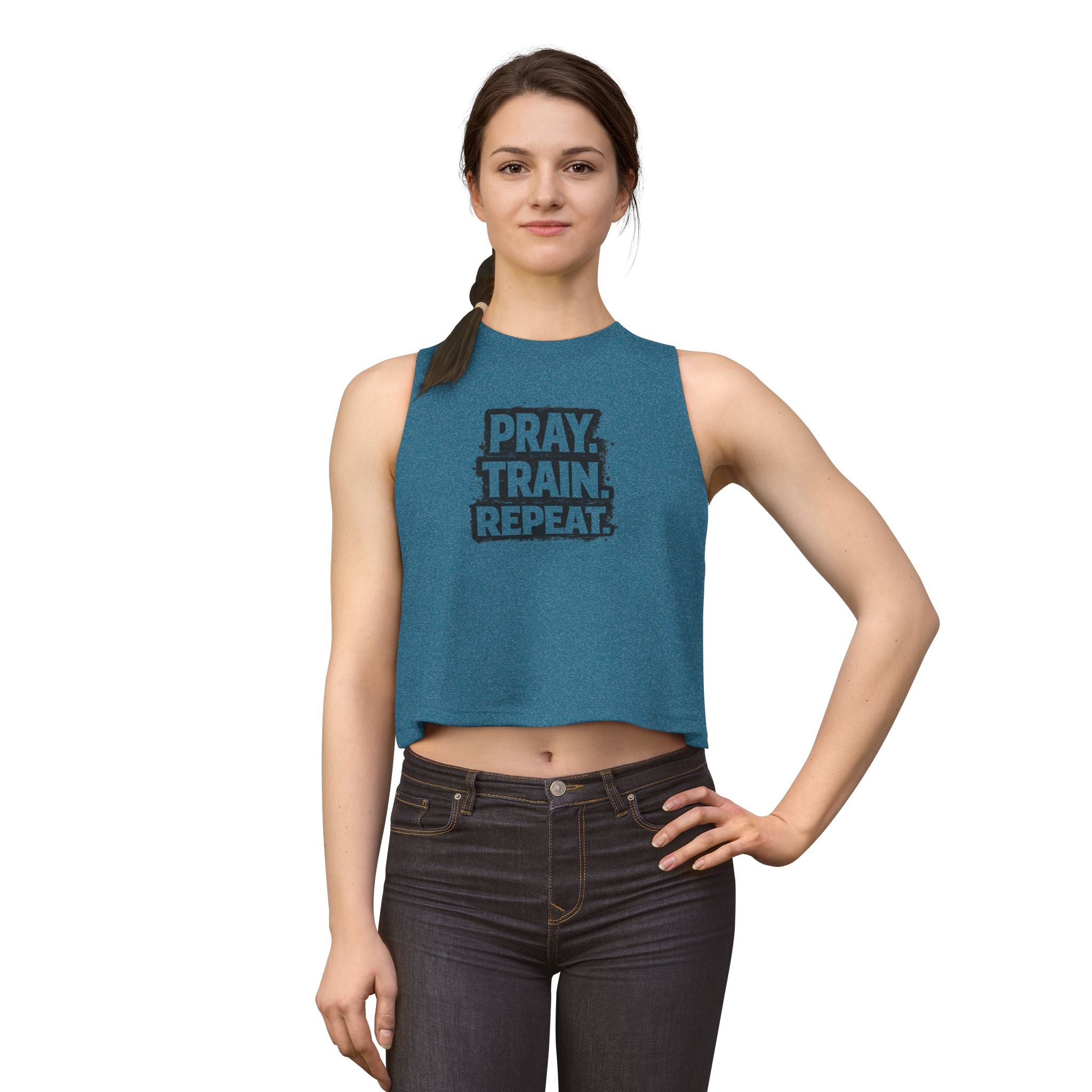 Grit and Grace Crop Top — "Pray. Train. Repeat." Fitness Tank