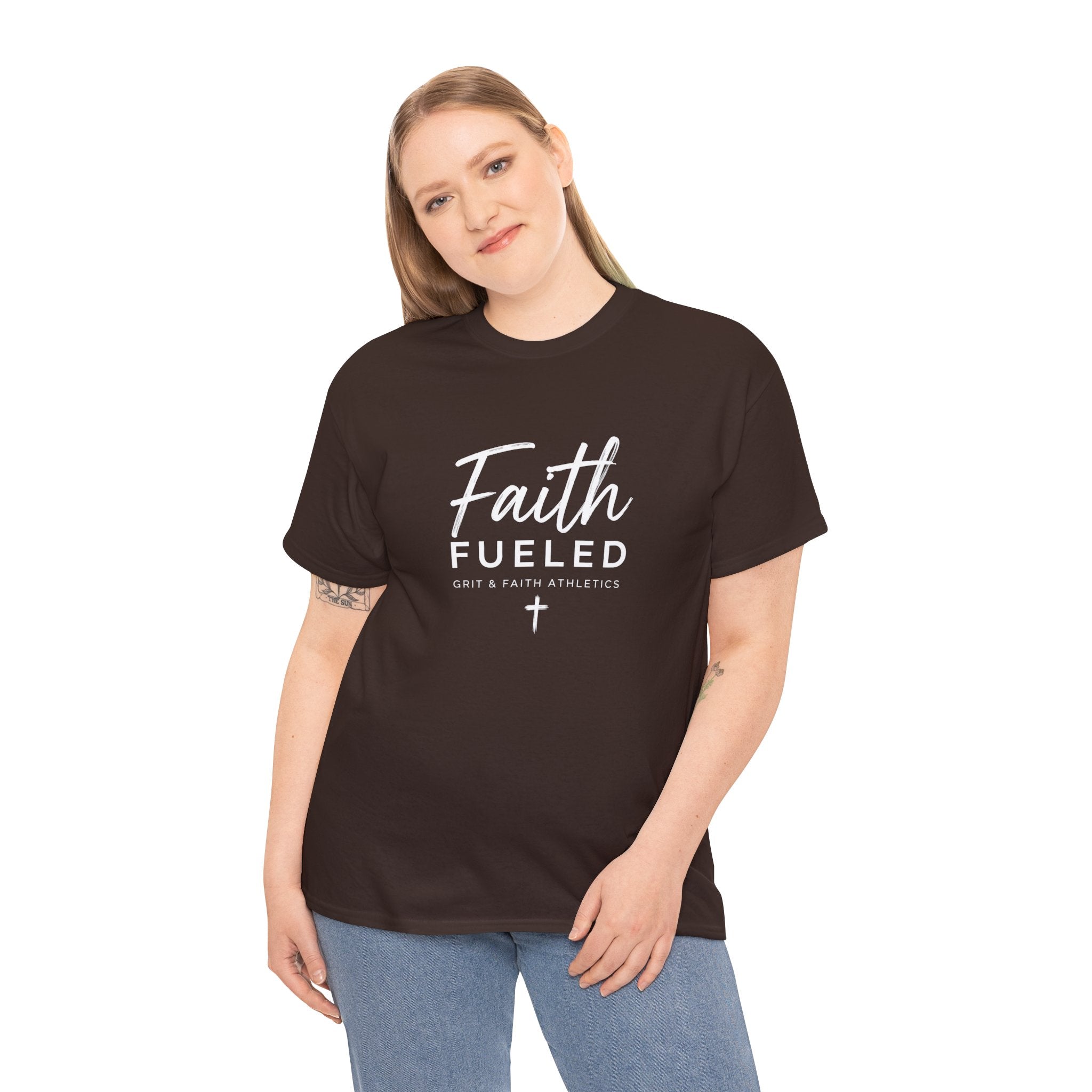 Grit and Faith T-Shirt — Faith Fueled Tee with Cross