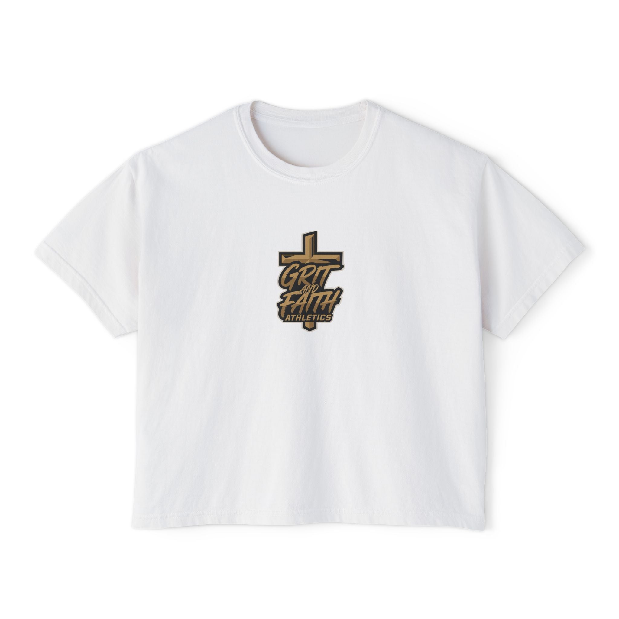 Grit and Faith Women's Boxy Tee — Cross Graphic Crop T-Shirt