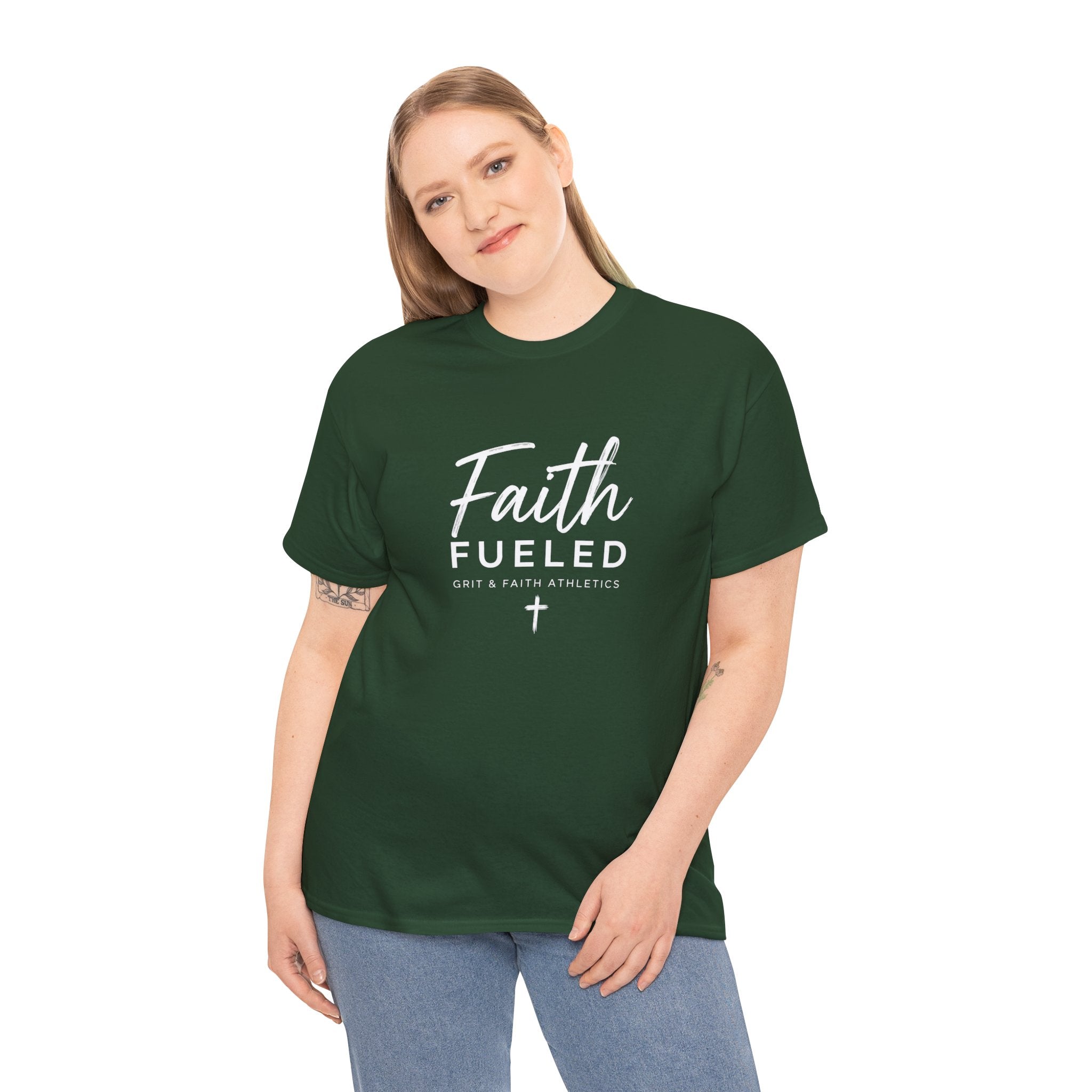 Grit and Faith T-Shirt — Faith Fueled Tee with Cross