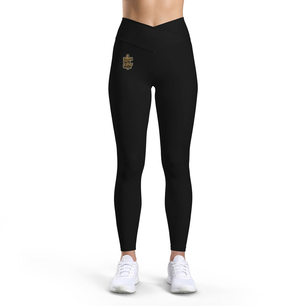 Grit and Faith Women’s Luxe Leggings — High-Waist Athletic Leggings with Gold Logo