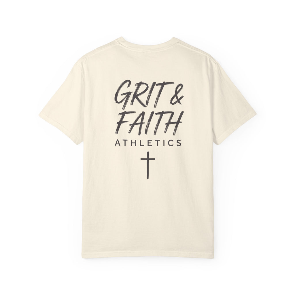 Grit and Faith Athletics T‑Shirt — Cross Chest Logo, Back Script Athletic Tee