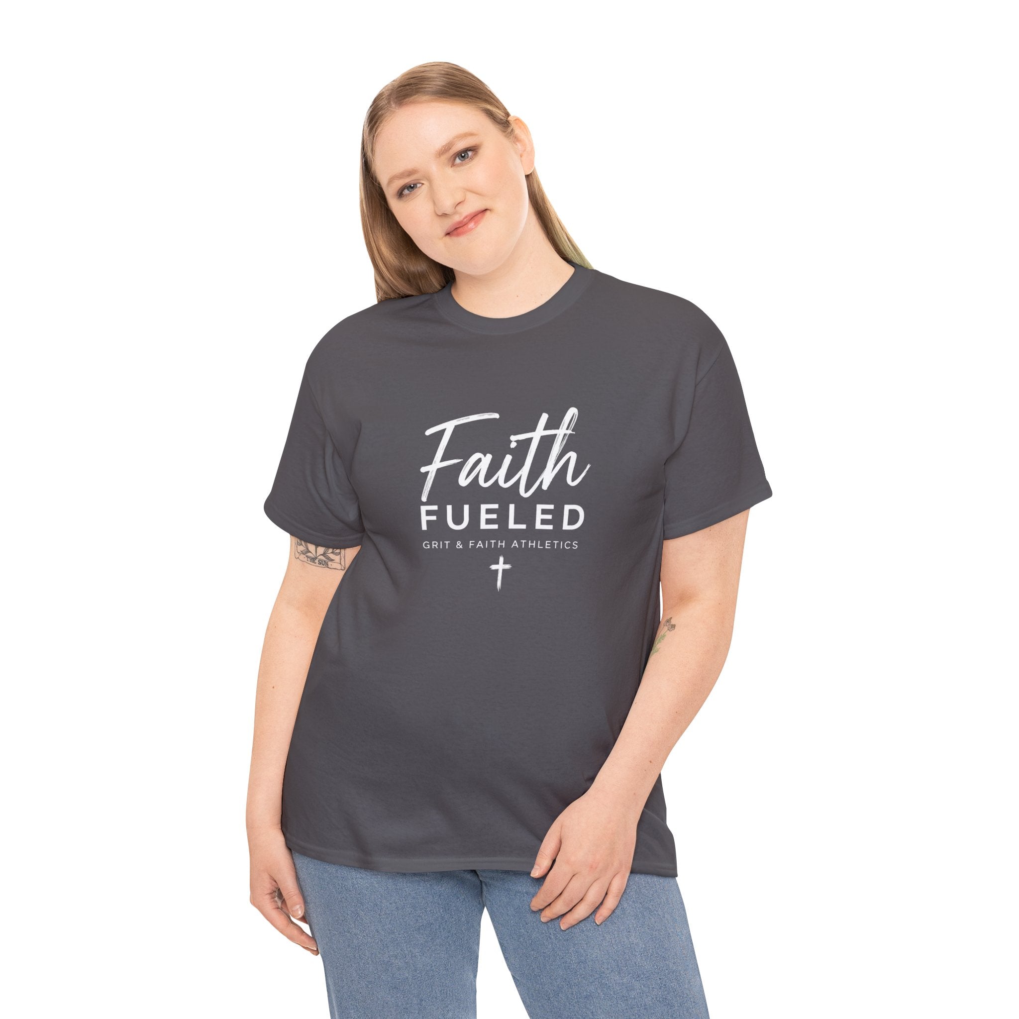 Grit and Faith T-Shirt — Faith Fueled Tee with Cross