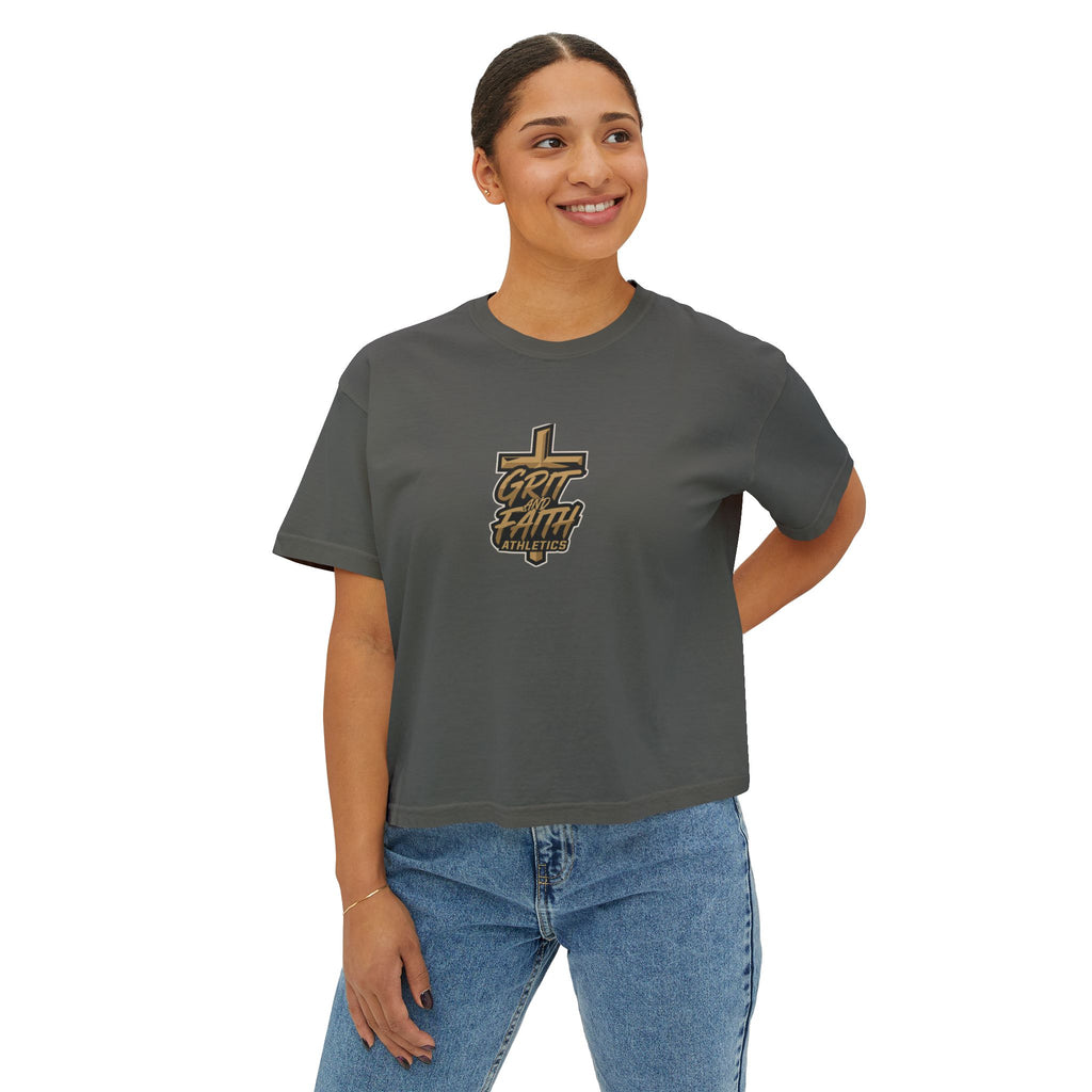 Grit and Faith Women's Boxy Tee — Cross Graphic Crop T-Shirt