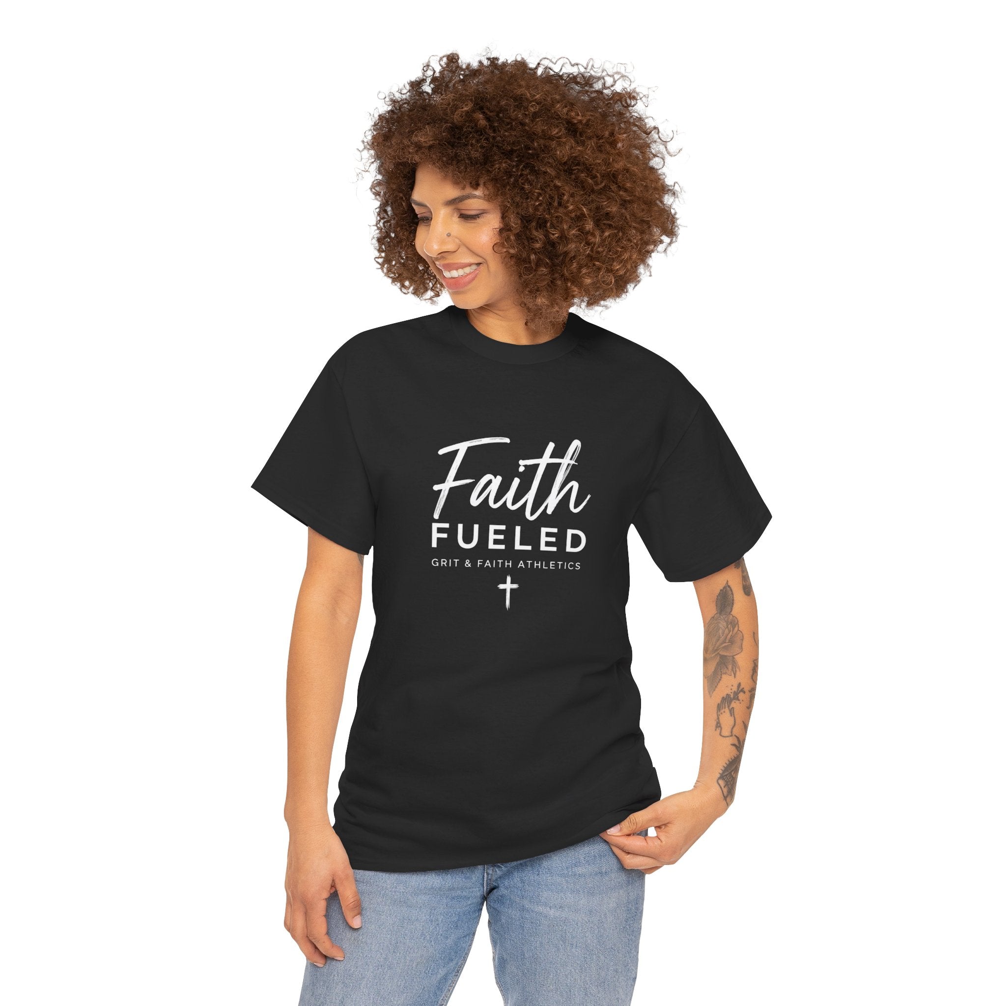 Grit and Faith T-Shirt — Faith Fueled Tee with Cross