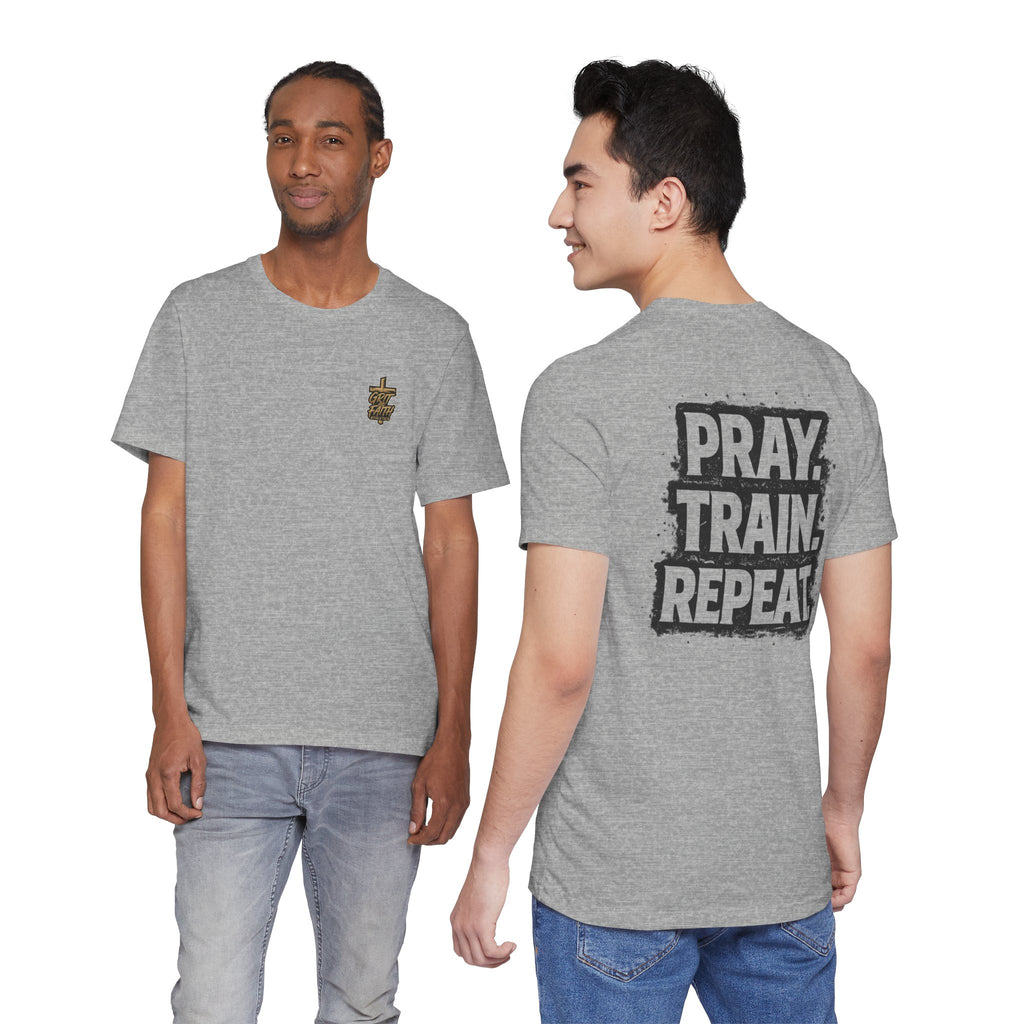 Grit and Faith T-Shirt — Pray. Train. Repeat. Faith & Fitness Tee