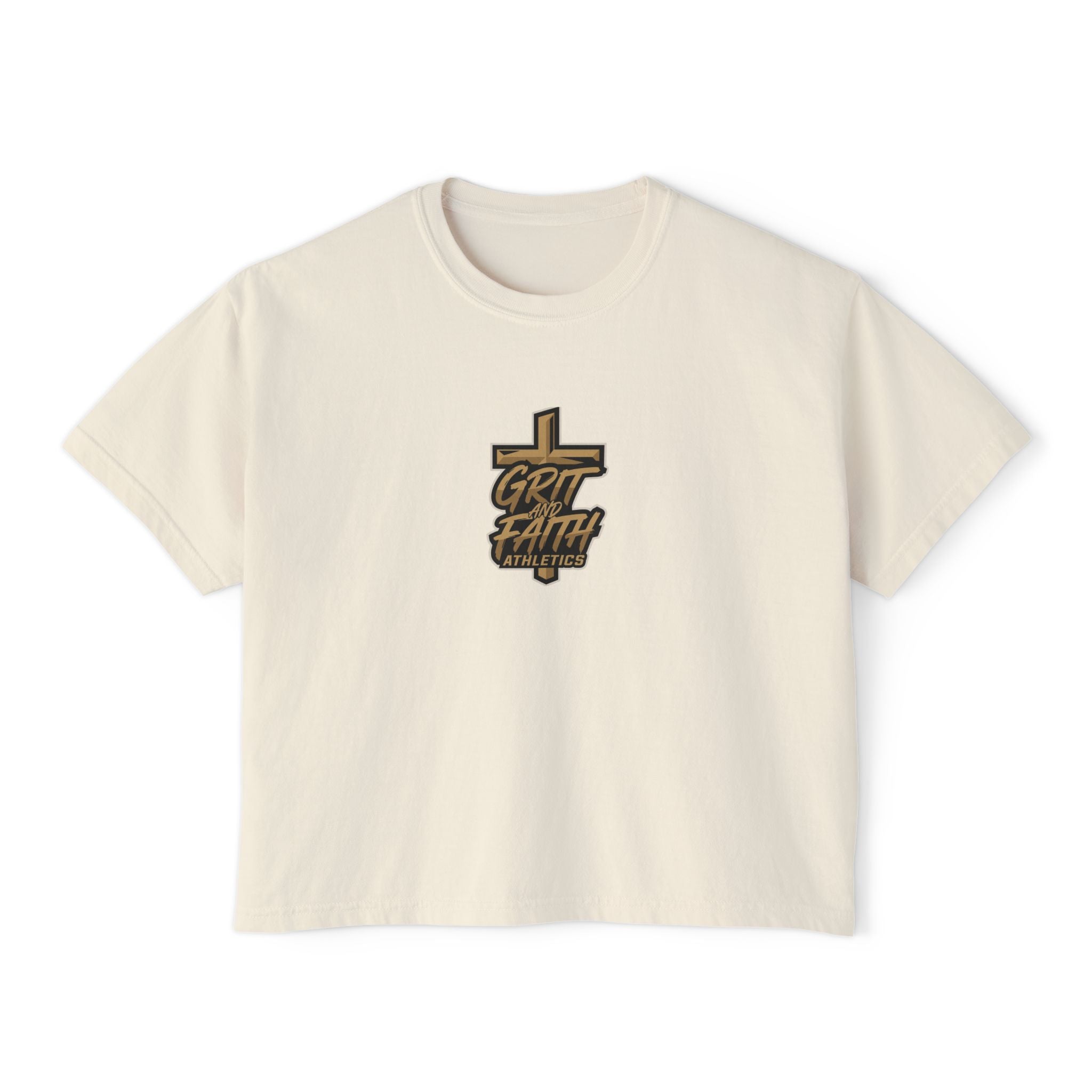 Grit and Faith Women's Boxy Tee — Cross Graphic Crop T-Shirt