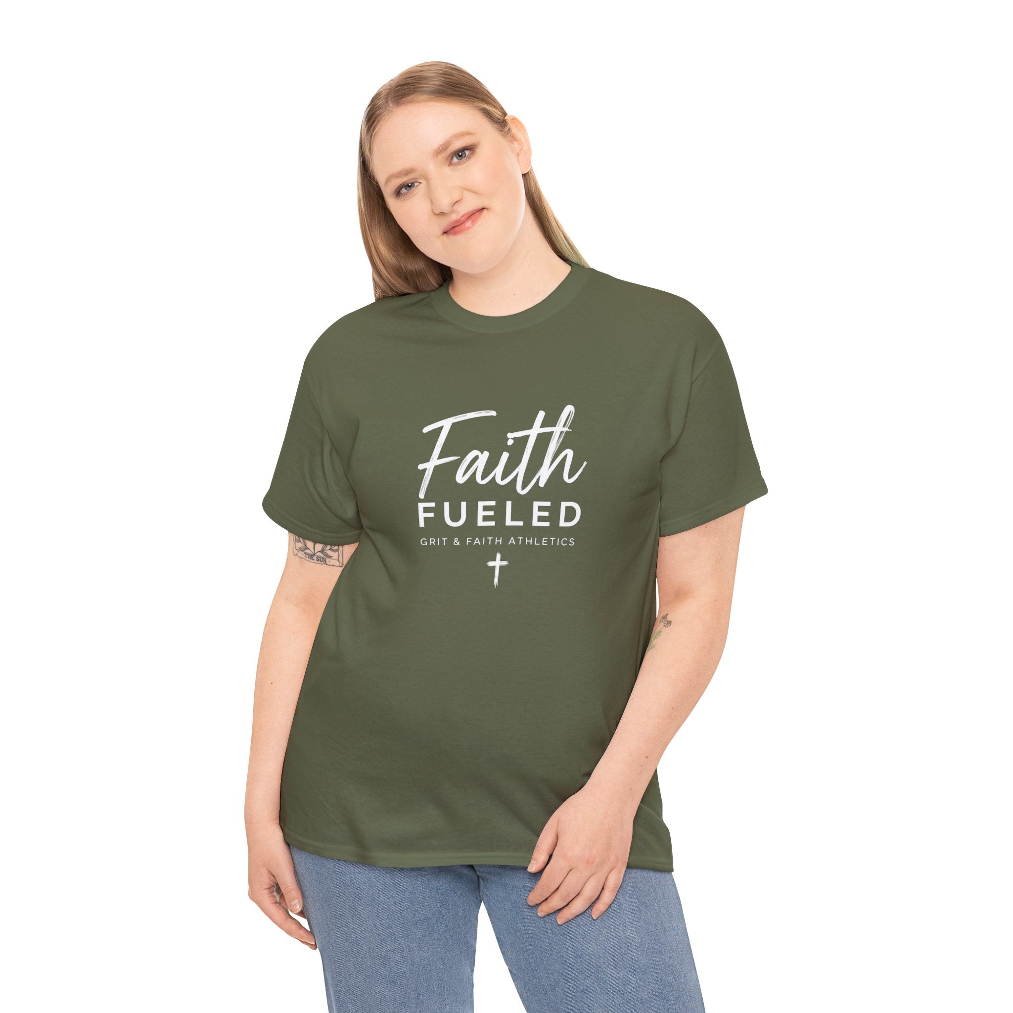 Grit and Faith T-Shirt — Faith Fueled Tee with Cross