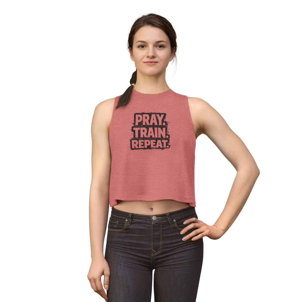 Grit and Grace Crop Top — "Pray. Train. Repeat." Fitness Tank