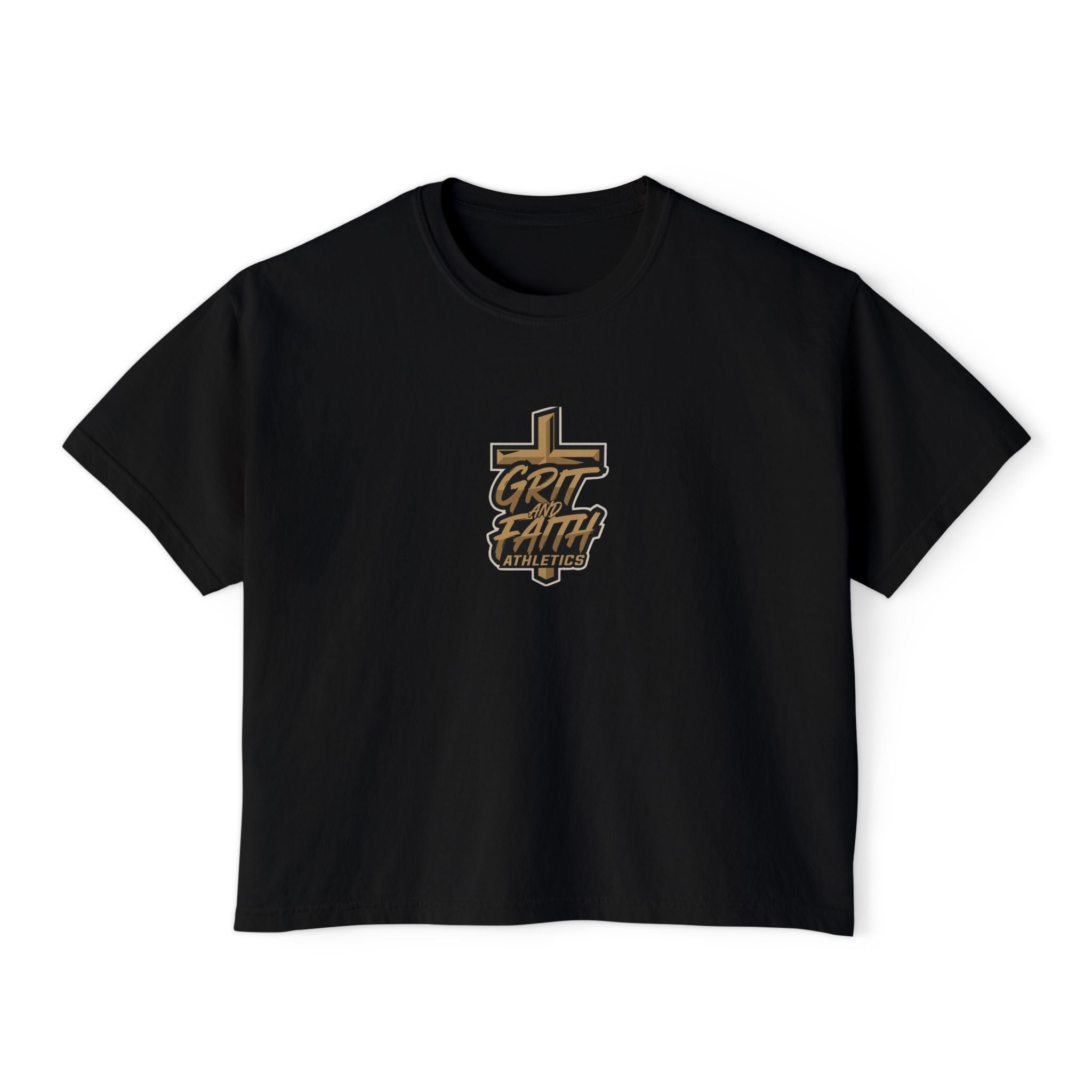 Grit and Faith Women's Boxy Tee — Cross Graphic Crop T-Shirt