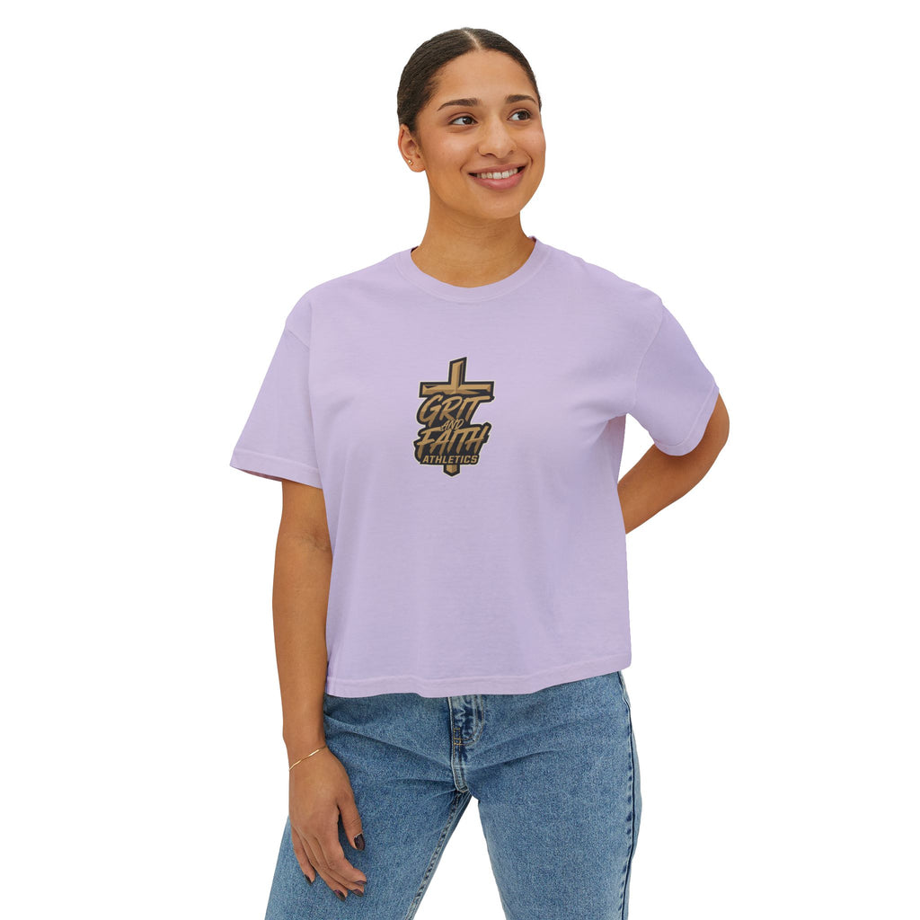 Grit and Faith Women's Boxy Tee — Cross Graphic Crop T-Shirt
