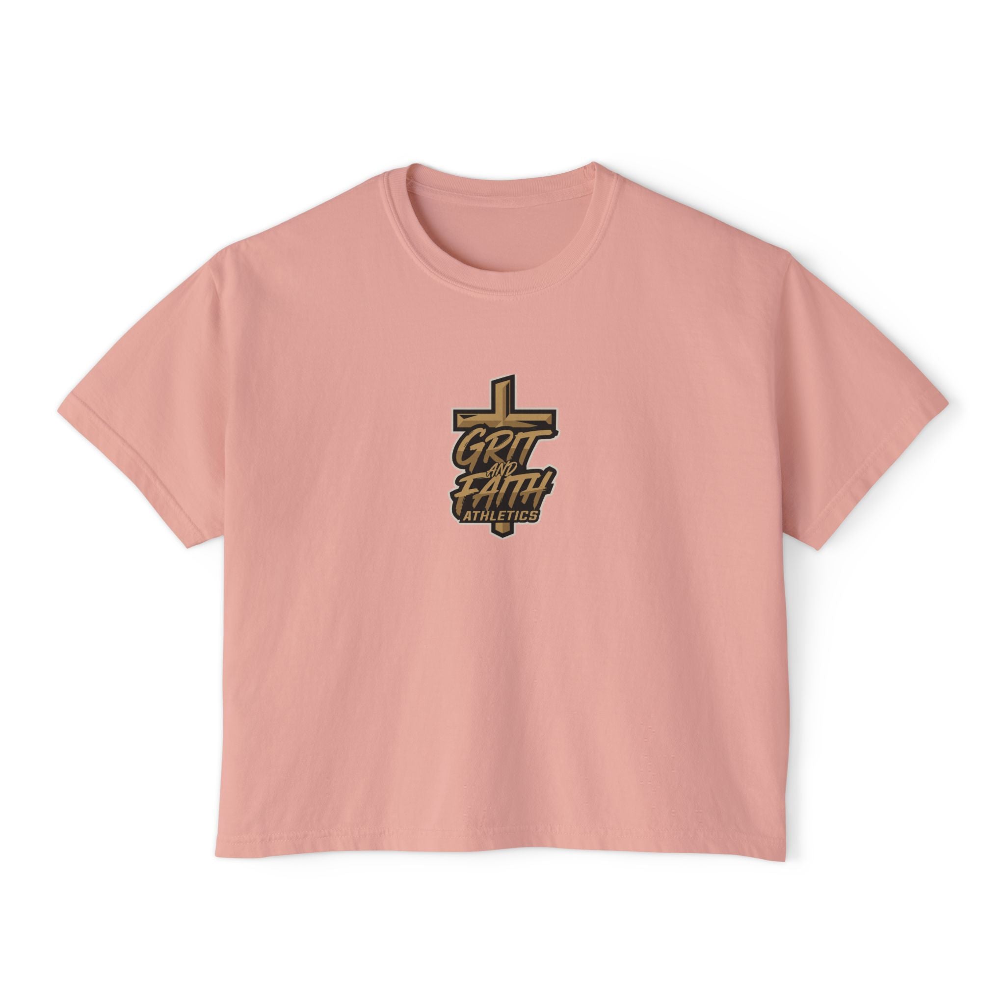 Grit and Faith Women's Boxy Tee — Cross Graphic Crop T-Shirt