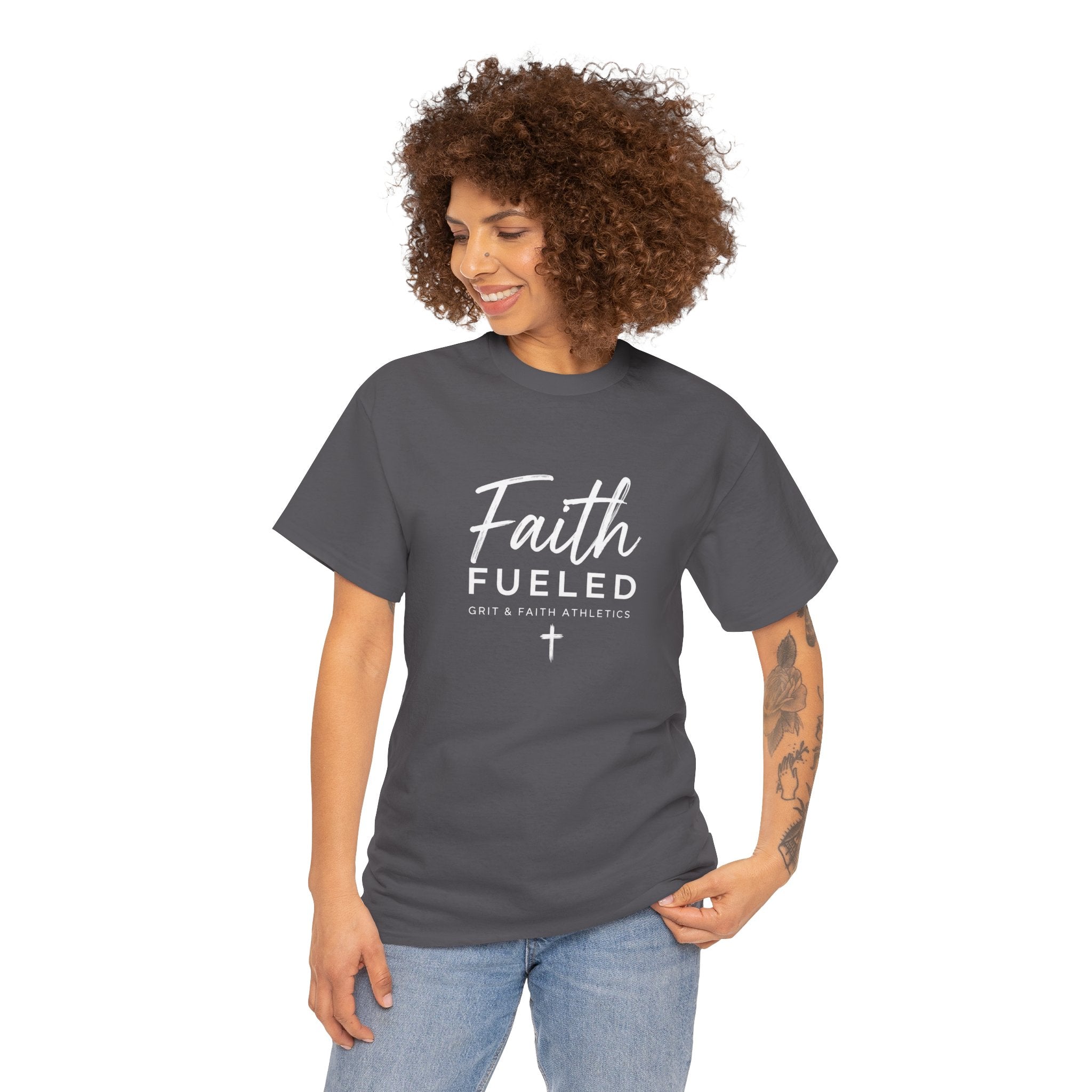 Grit and Faith T-Shirt — Faith Fueled Tee with Cross