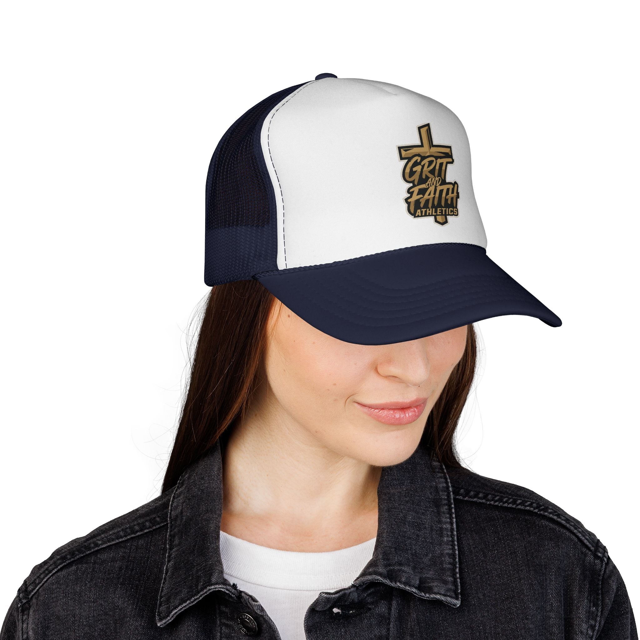 Grit & Faith Trucker Cap – Cross Logo Mesh Hat