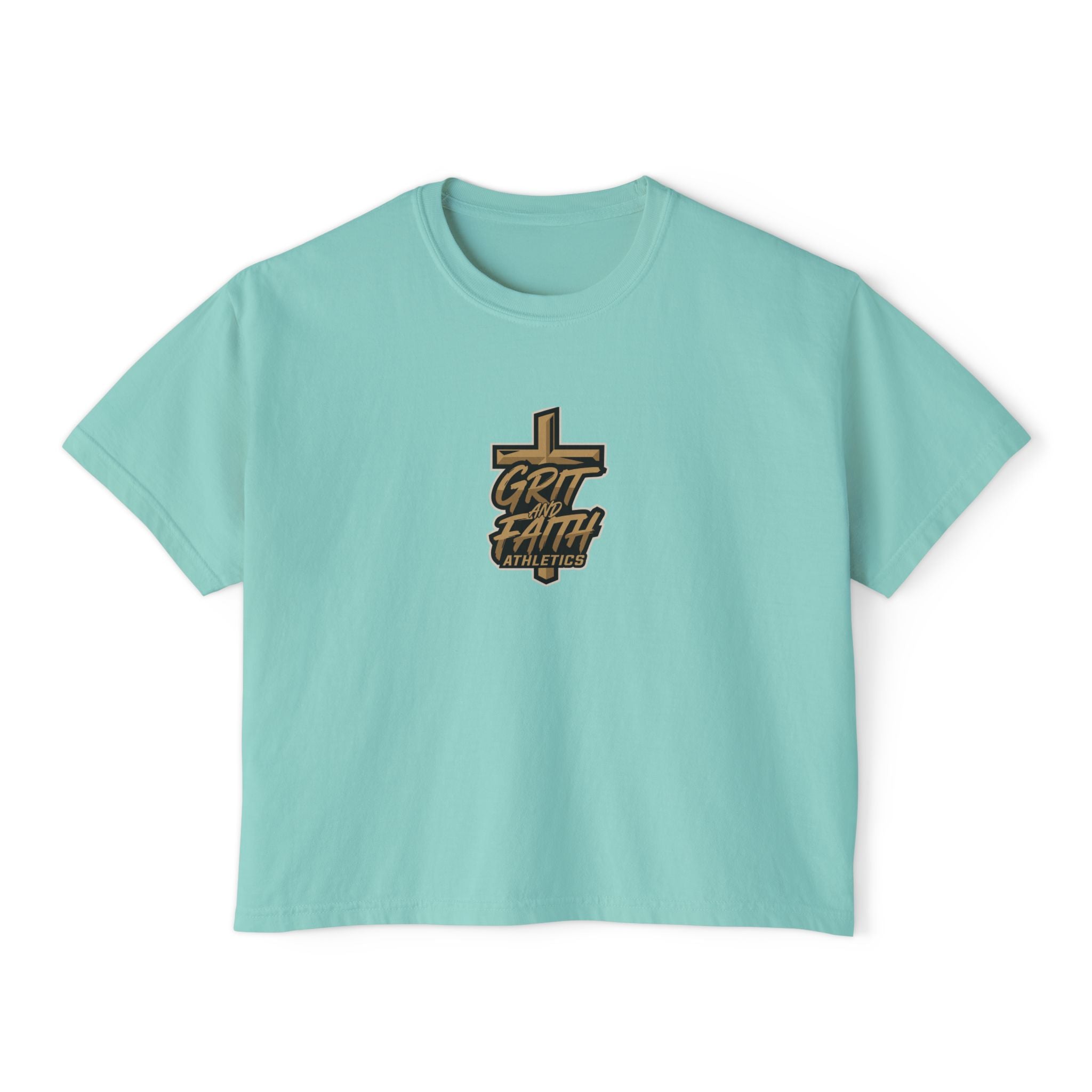 Grit and Faith Women's Boxy Tee — Cross Graphic Crop T-Shirt
